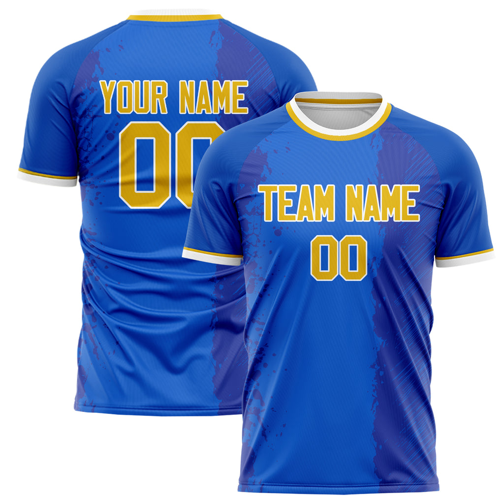 Personalized Blue & Gold Pattern Soccer Jersey