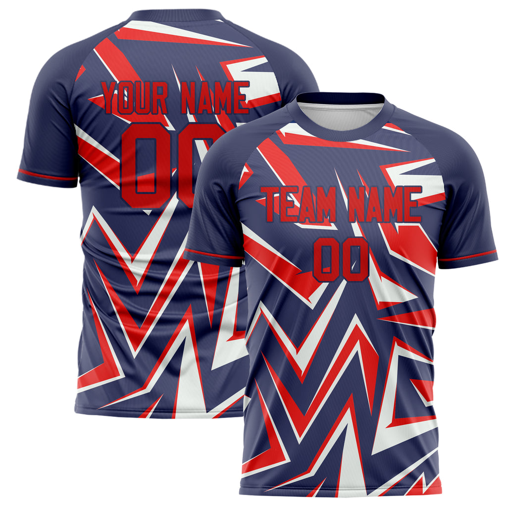 Personalized Navy & Red Pattern Soccer Jersey