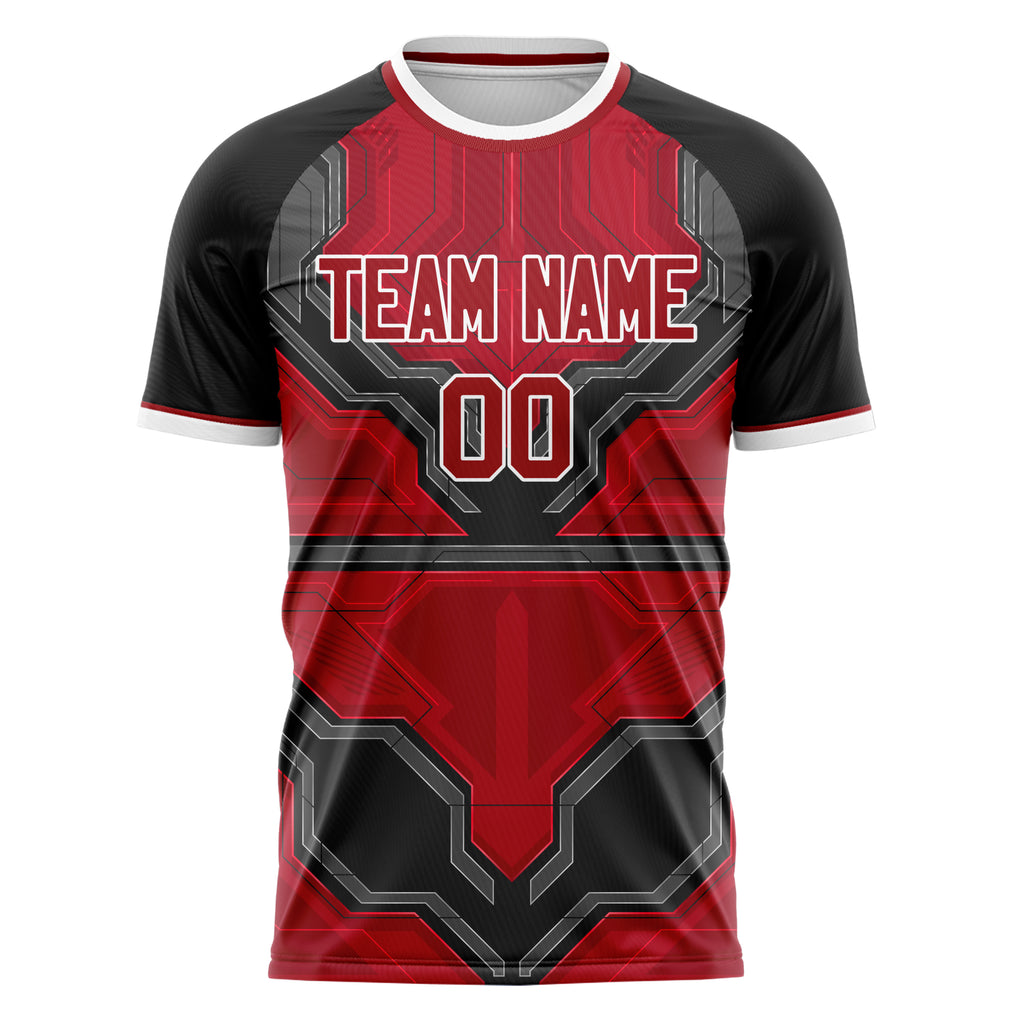 Personalized Red & Black Pattern Soccer Jersey