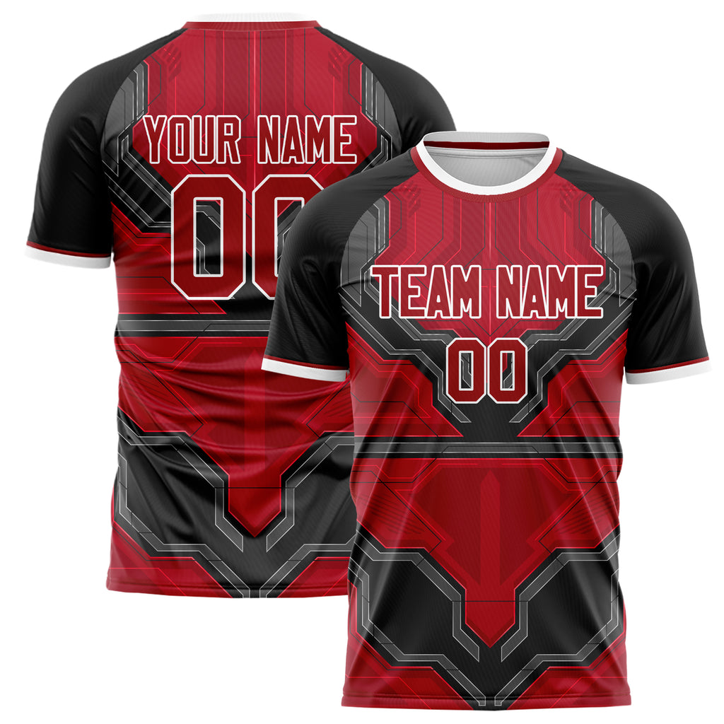 Personalized Red & Black Pattern Soccer Jersey