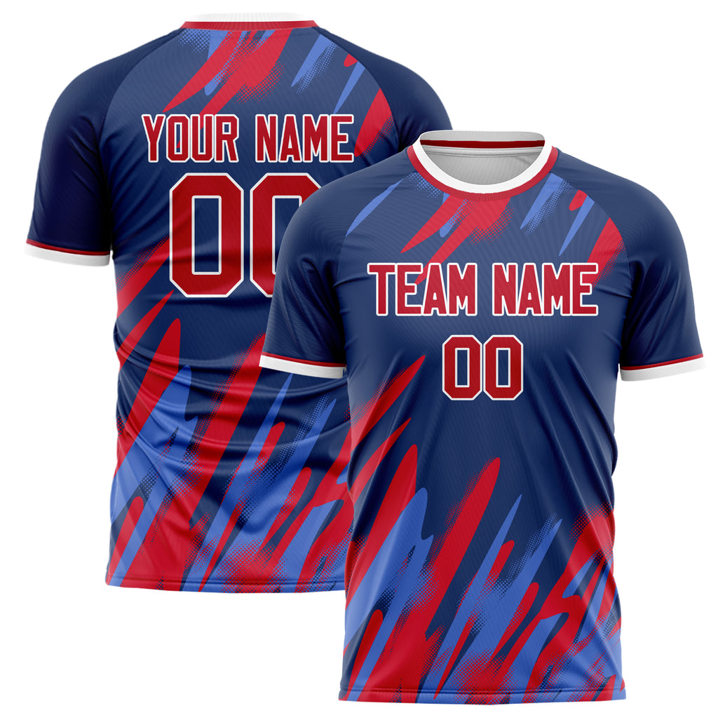 Personalized Navy & Red Pattern Soccer Jersey