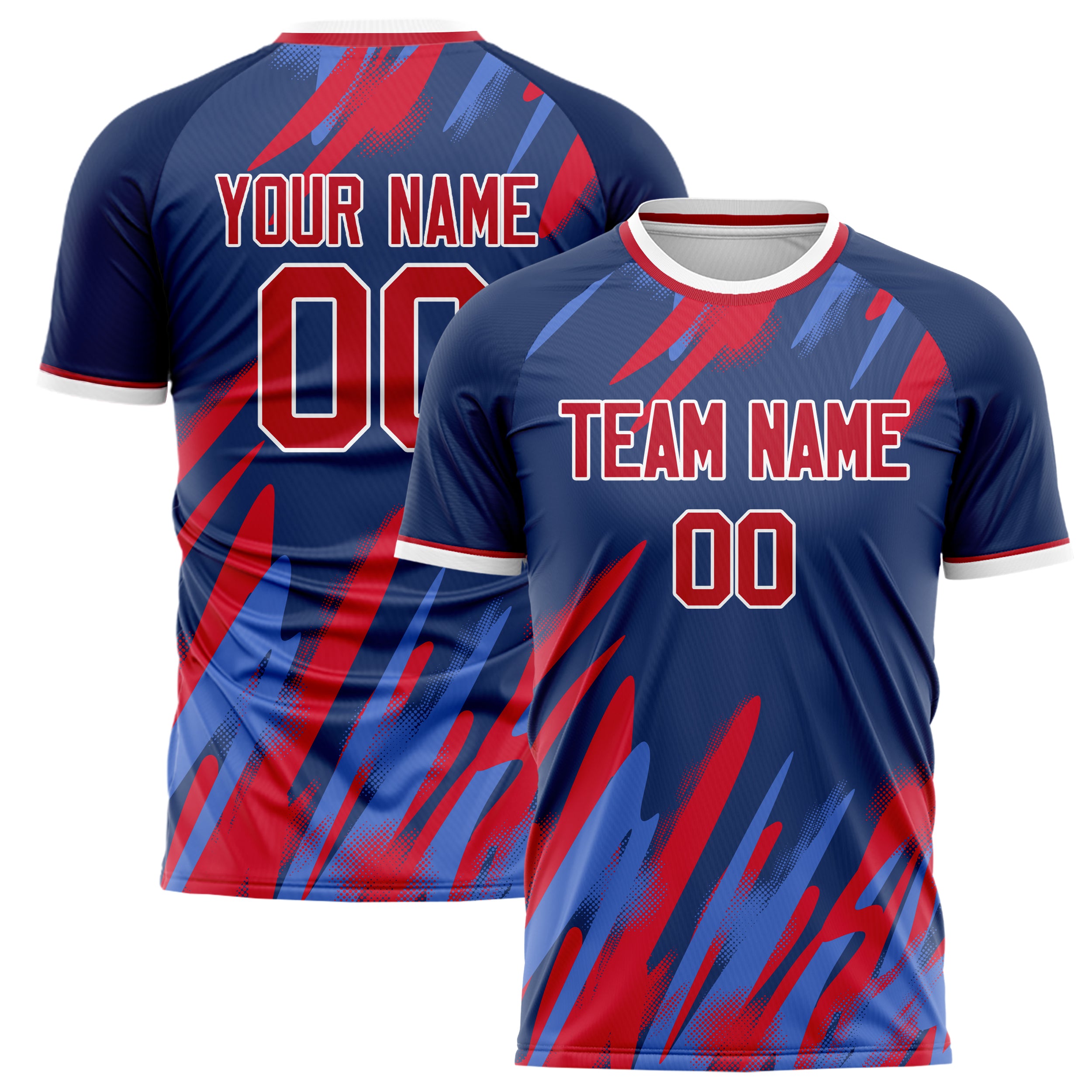 Personalized Navy & Red Pattern Soccer Jersey