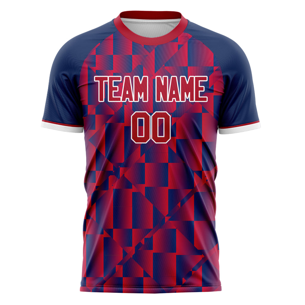 Personalized Red & Navy Pattern Soccer Jersey