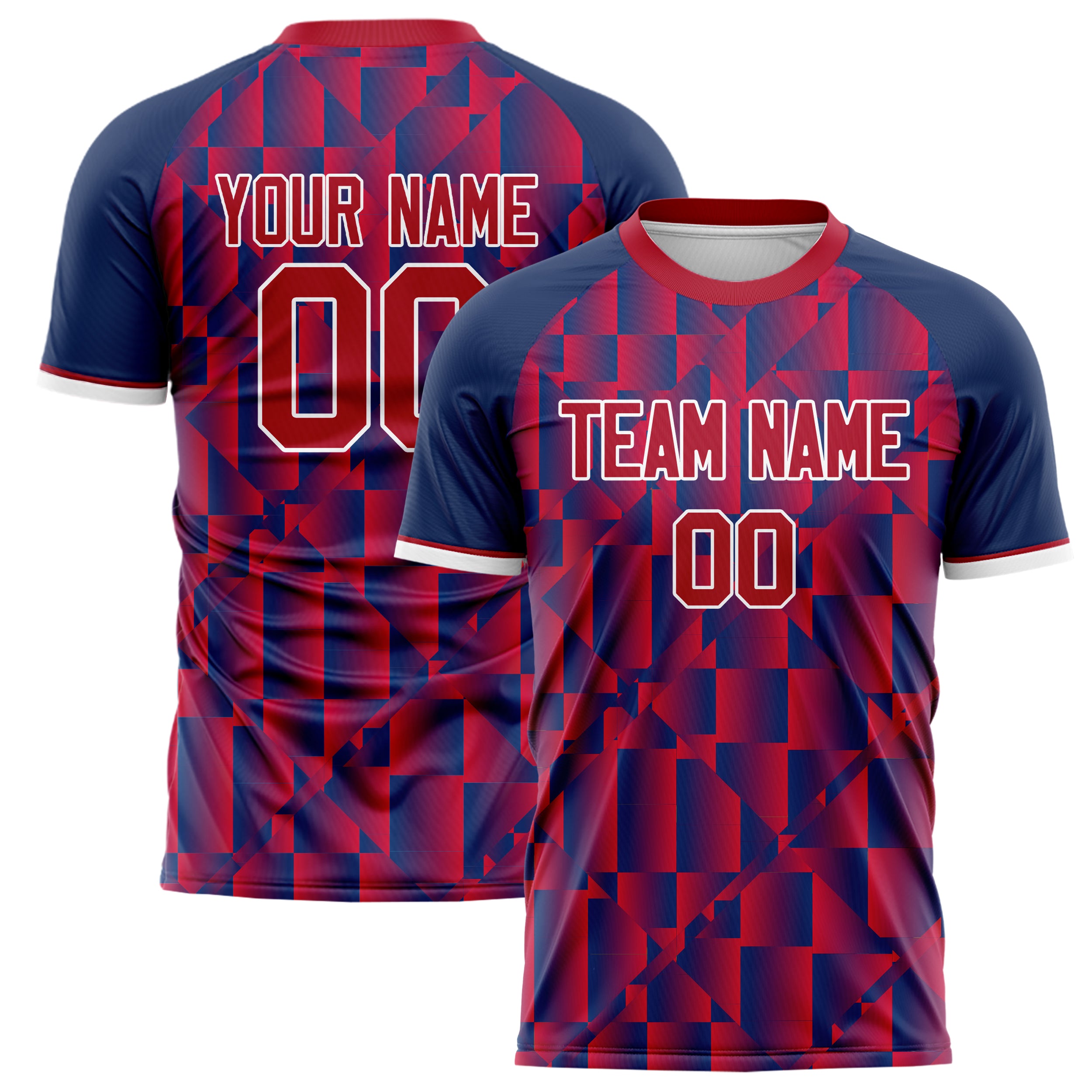 Personalized Red & Navy Pattern Soccer Jersey