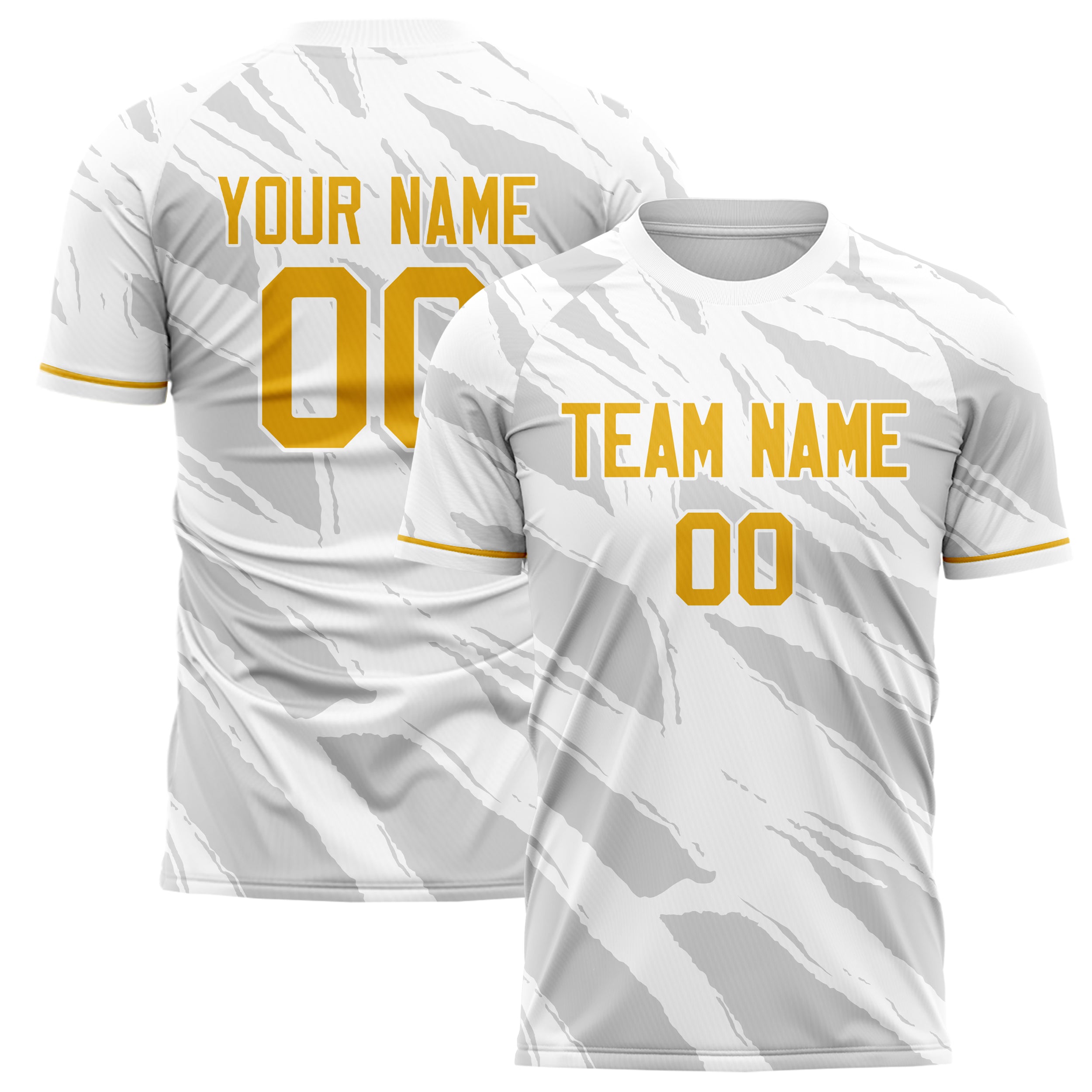 Personalized White & Gold Pattern Soccer Jersey