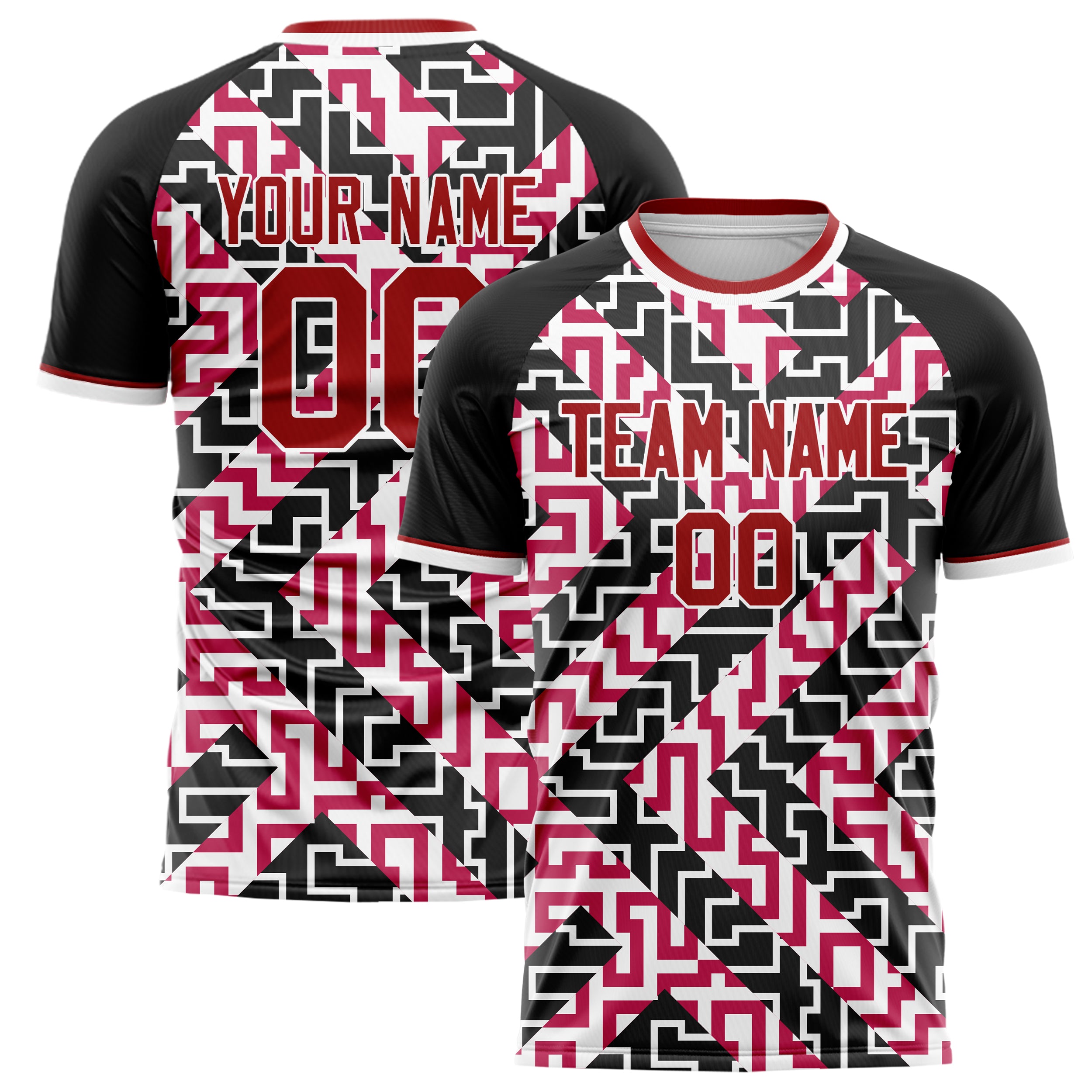 Personalized Red & Black Pattern Soccer Jersey