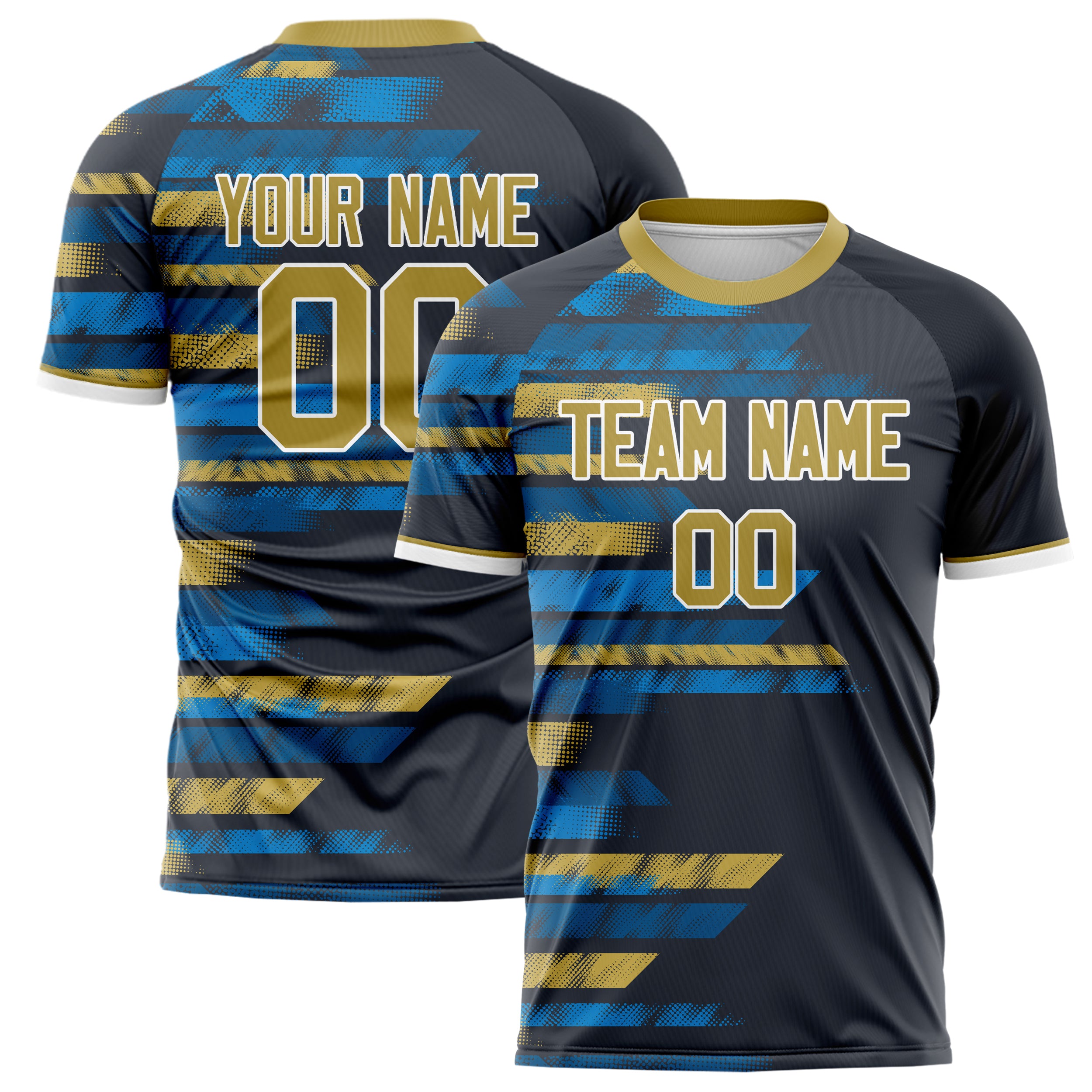 Personalized Black & Old Gold Pattern Soccer Jersey