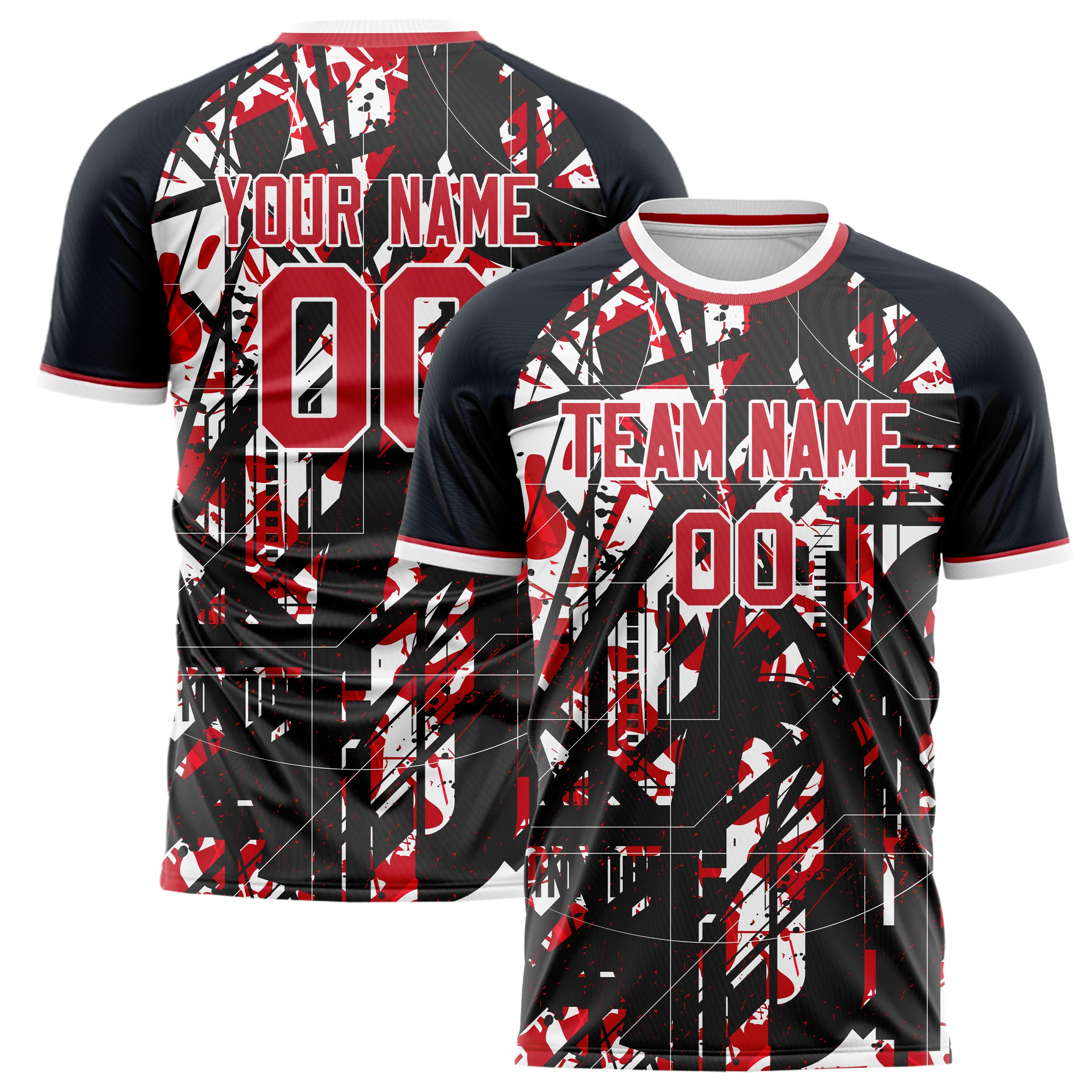 Personalized Black & Red Pattern Soccer Jersey