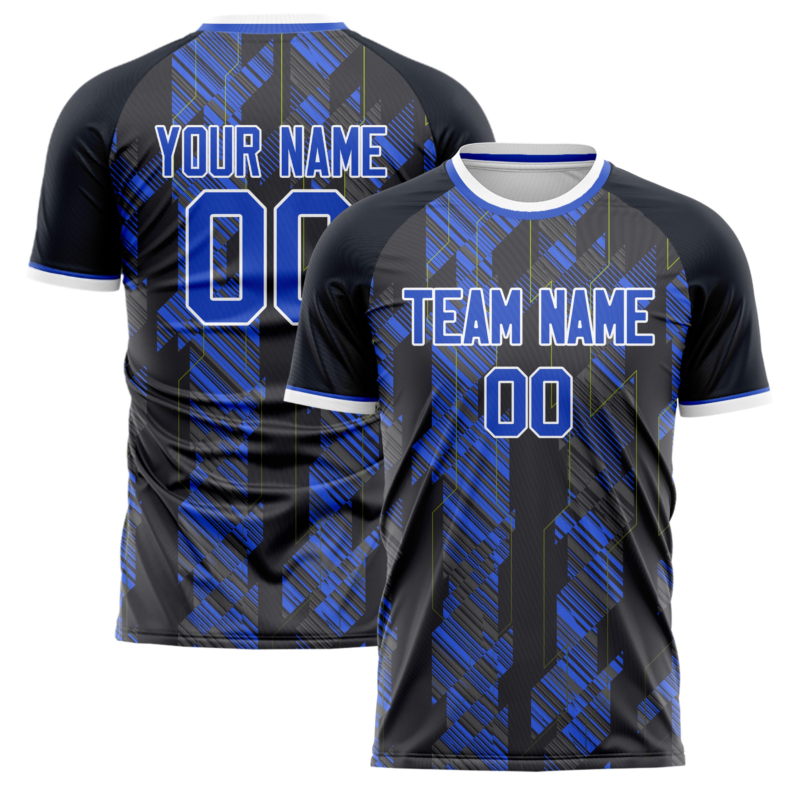 Personalized Black & Royal Pattern Soccer Jersey