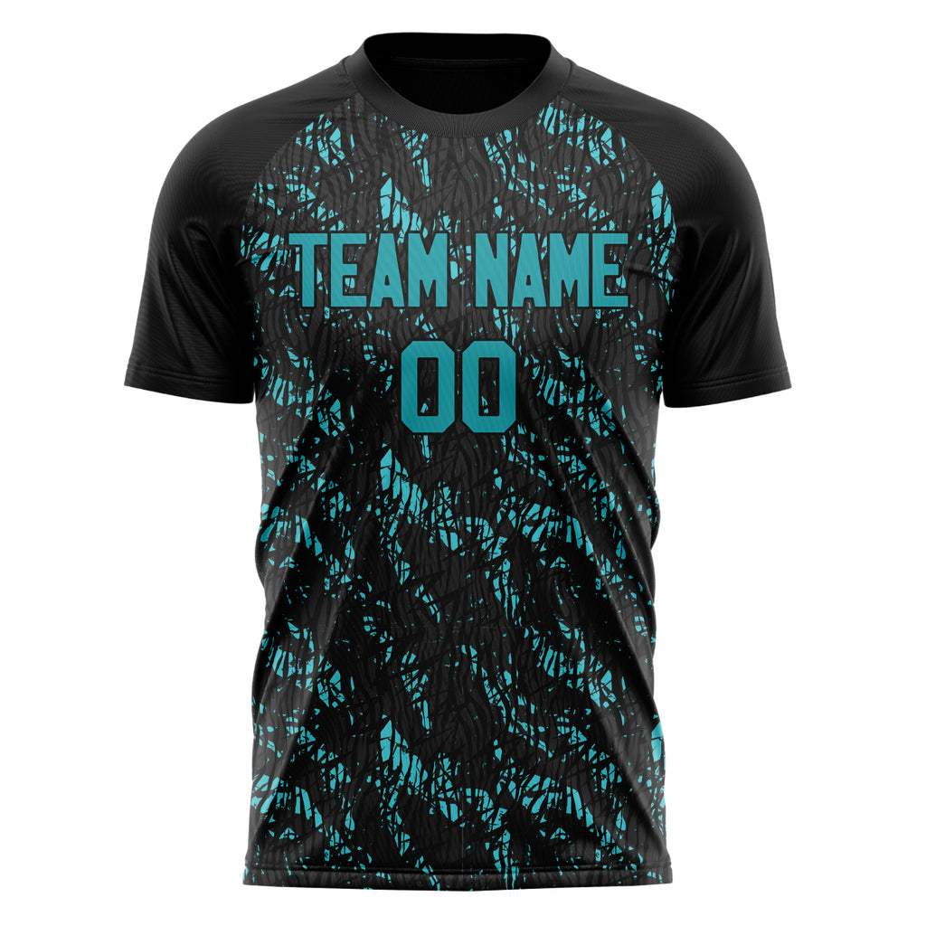 Personalized Black & Teal Pattern Soccer Jersey