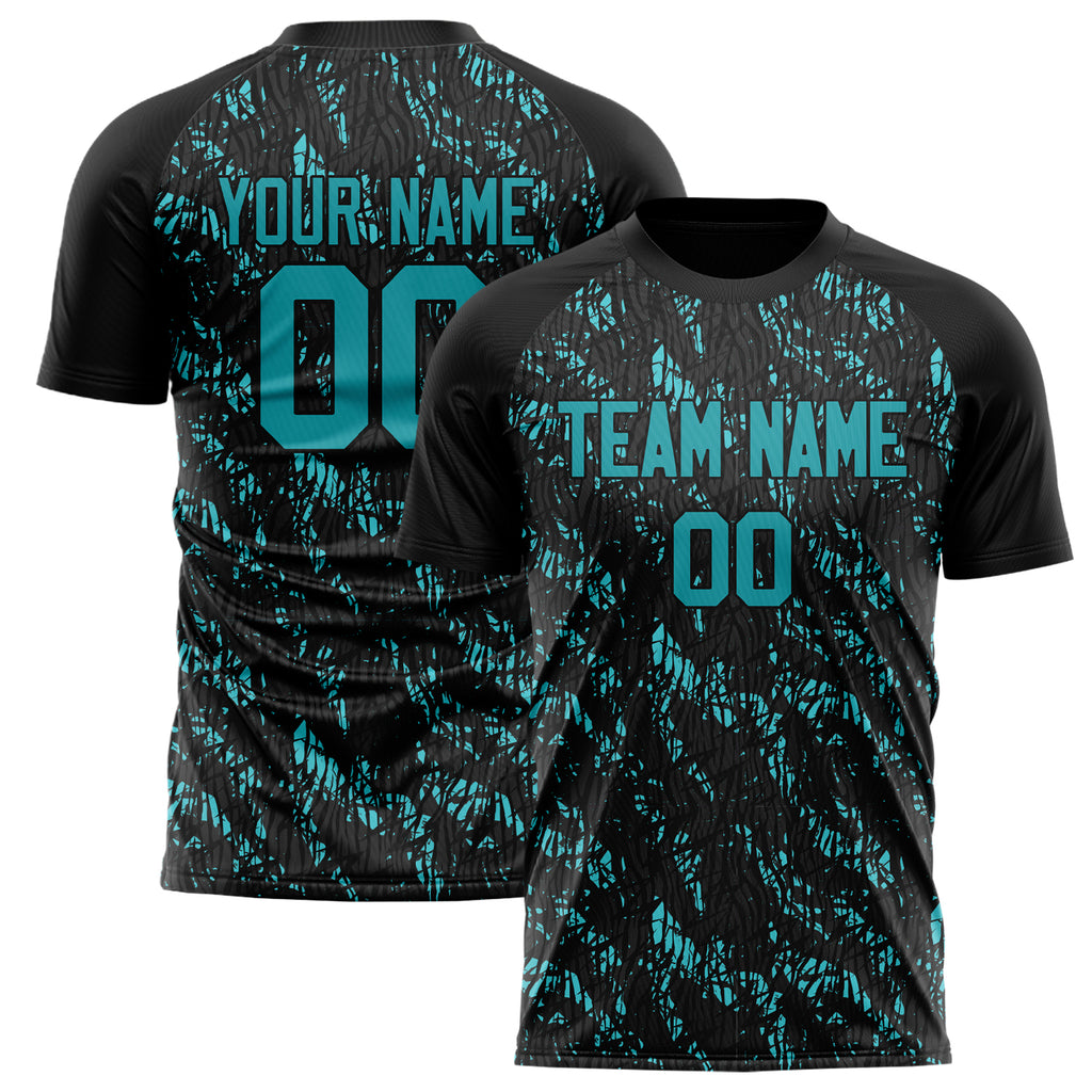 Personalized Black & Teal Pattern Soccer Jersey