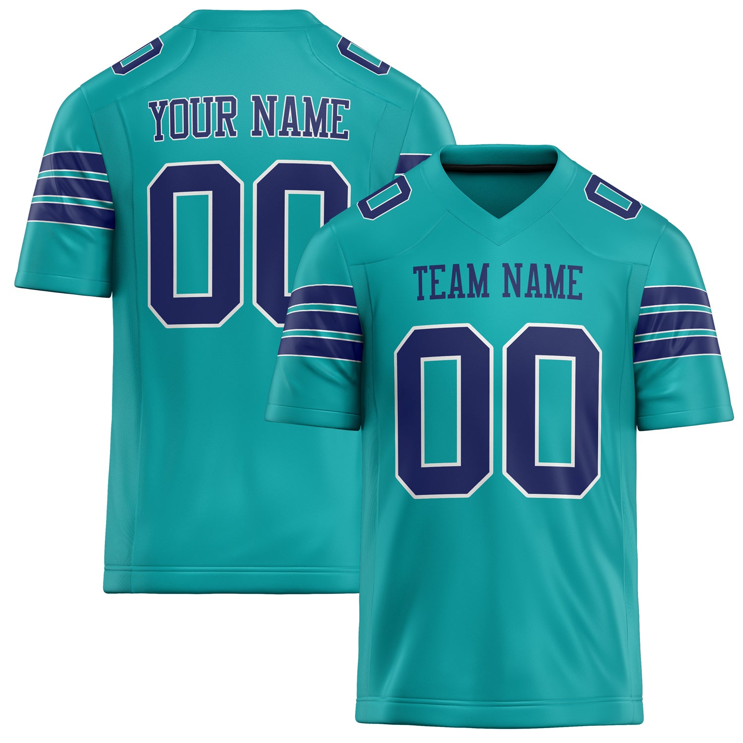Personalized Aqua navy Solid Colour Football Jersey FT02240730AQ007