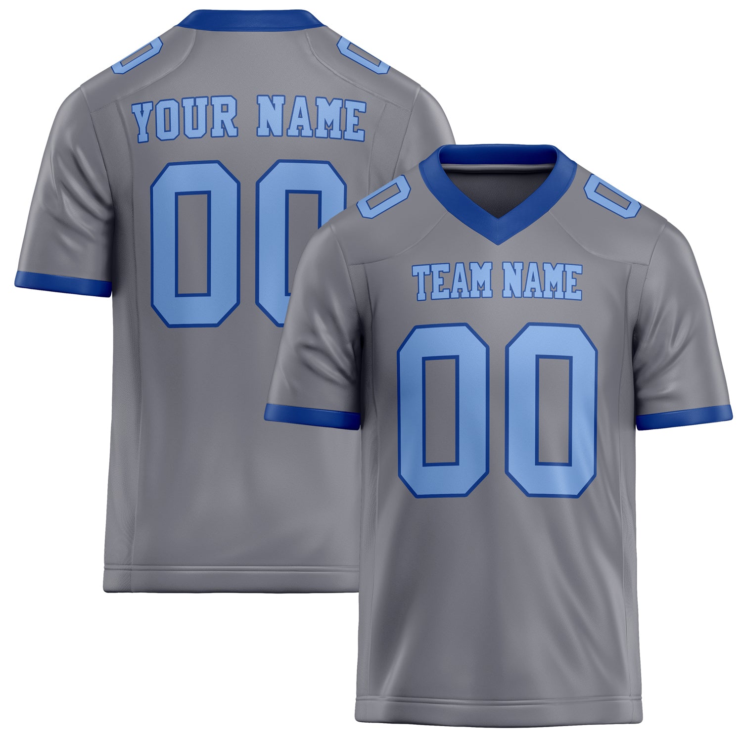 Personalized Gray light blue Solid Colour Football Jersey FT02240730GR171