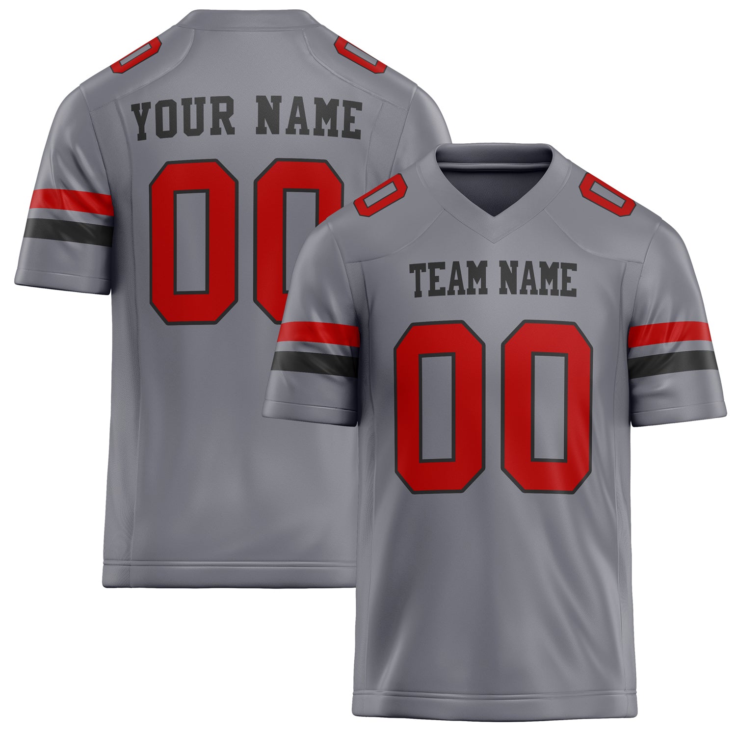 Personalized Gray red Solid Colour Football Jersey FT02240730GR173