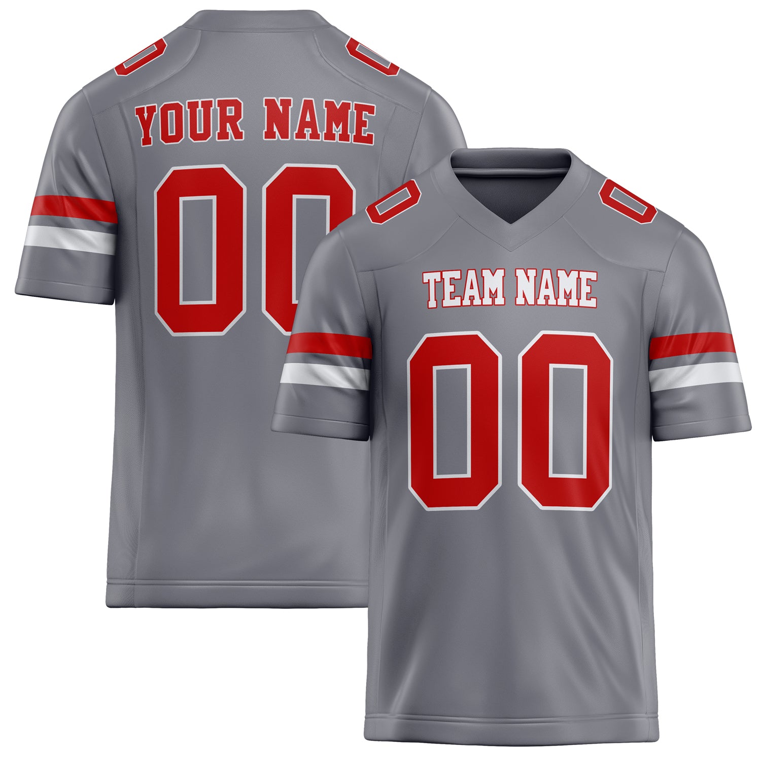Personalized Gray red Solid Colour Football Jersey FT02240730GR176