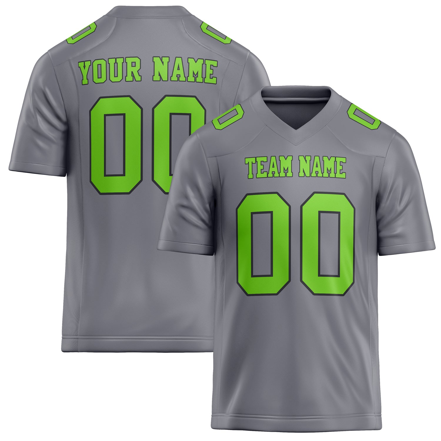 Personalized Gray Neon Green Solid Colour Football Jersey FT02240730GR184