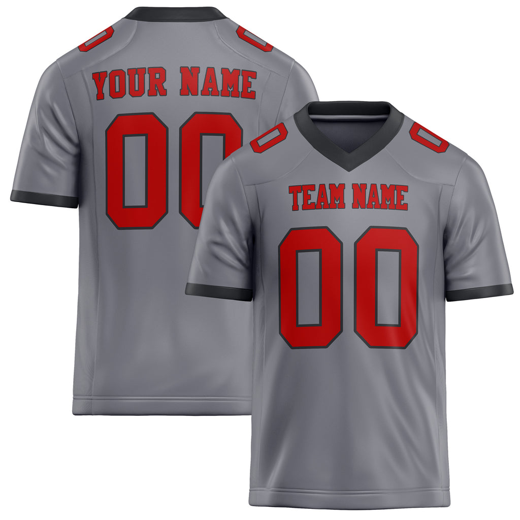Personalized Gray red Solid Colour Football Jersey FT02240730GR185
