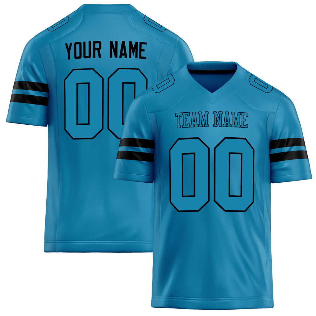 Personalized Panther Blue Black Solid Colour Football Jersey FT02240730PA377