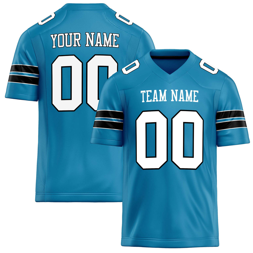 Personalized Panther Blue White Solid Colour Football Jersey FT02240730PA378