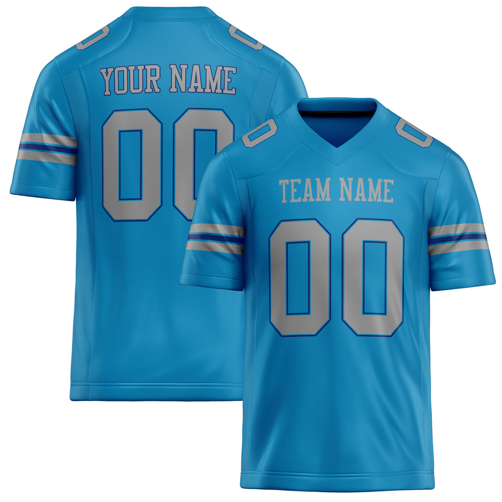 Personalized Panther Blue gray Solid Colour Football Jersey FT02240730PA394