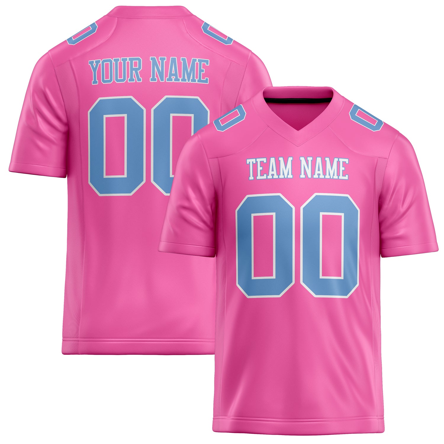 Personalized Pink Light Blue Solid Colour Football Jersey FT02240730PI398