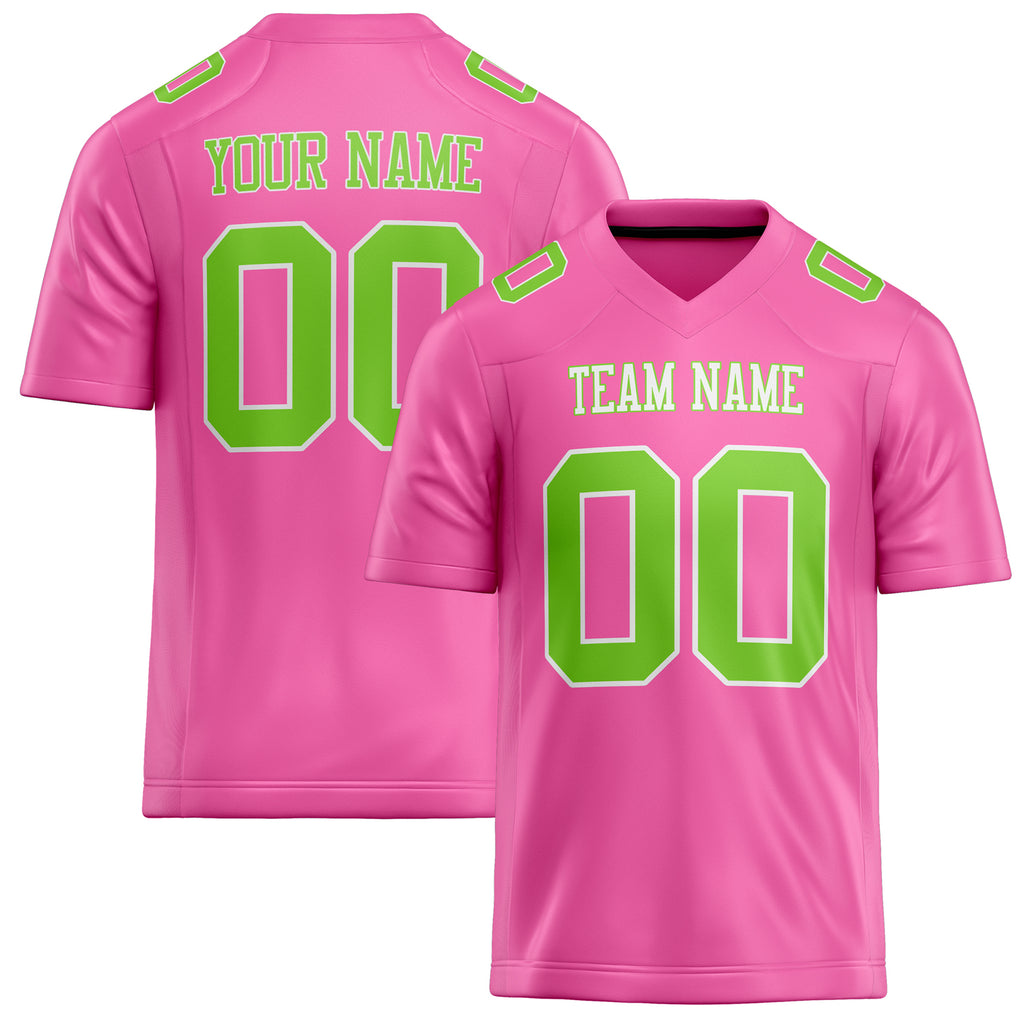Personalized Pink Neon Green Solid Colour Football Jersey FT02240730PI403