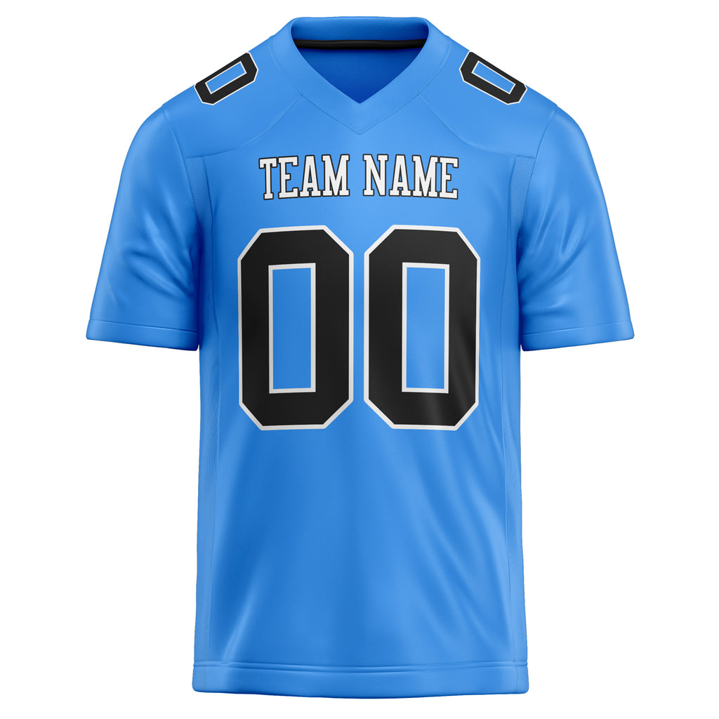 Personalized Powder & Blue Black Solid Colour Football Jersey