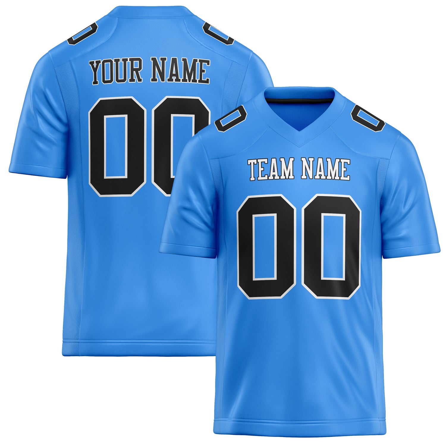 Personalized Powder Blue Black Solid Colour Football Jersey FT02240730PO417