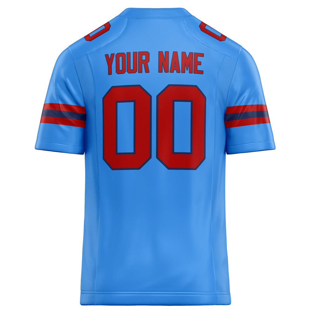 Personalized Powder & Blue red Solid Colour Football Jersey