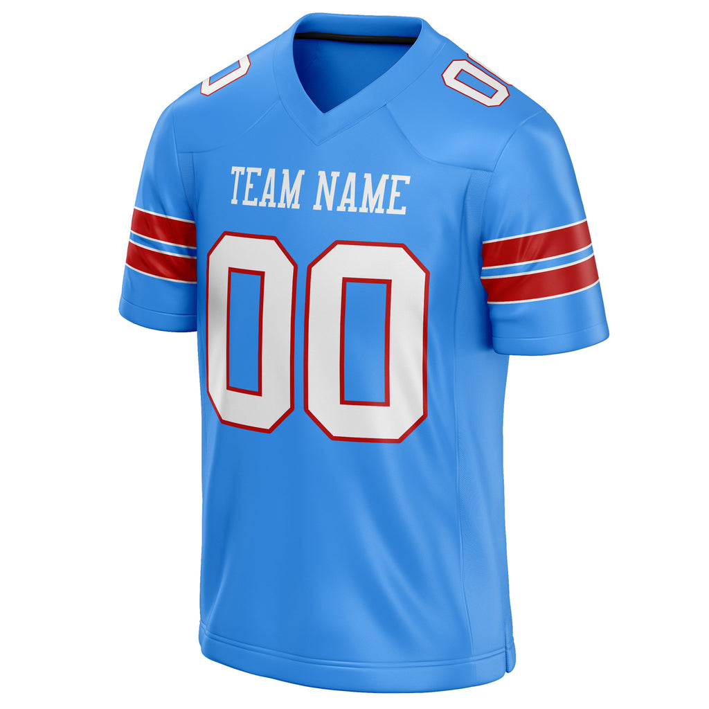 Personalized Powder & Blue White Solid Colour Football Jersey