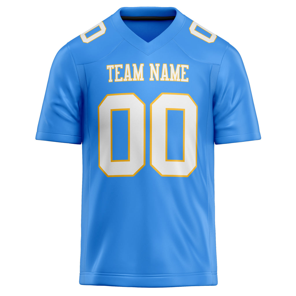 Personalized Powder & Blue White Solid Colour Football Jersey