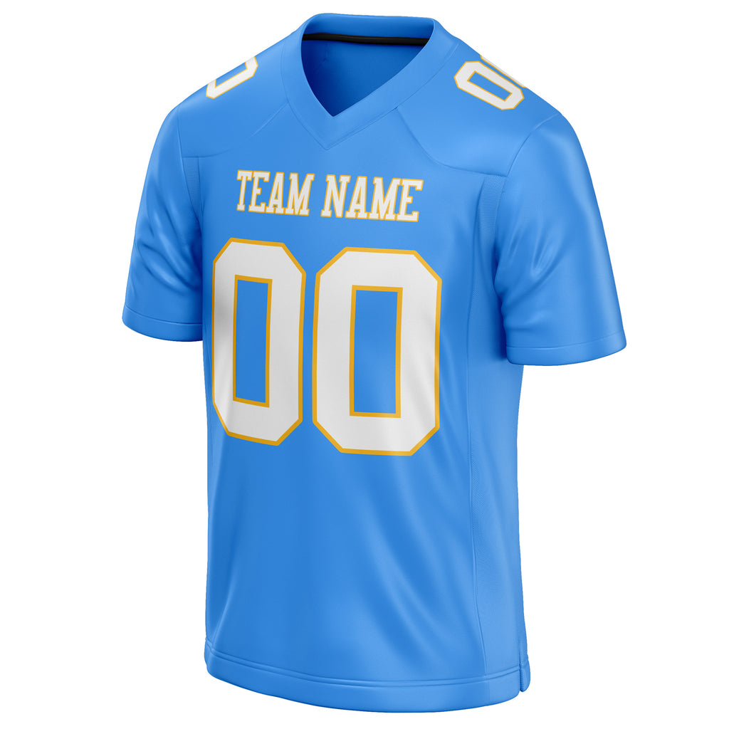 Personalized Powder & Blue White Solid Colour Football Jersey
