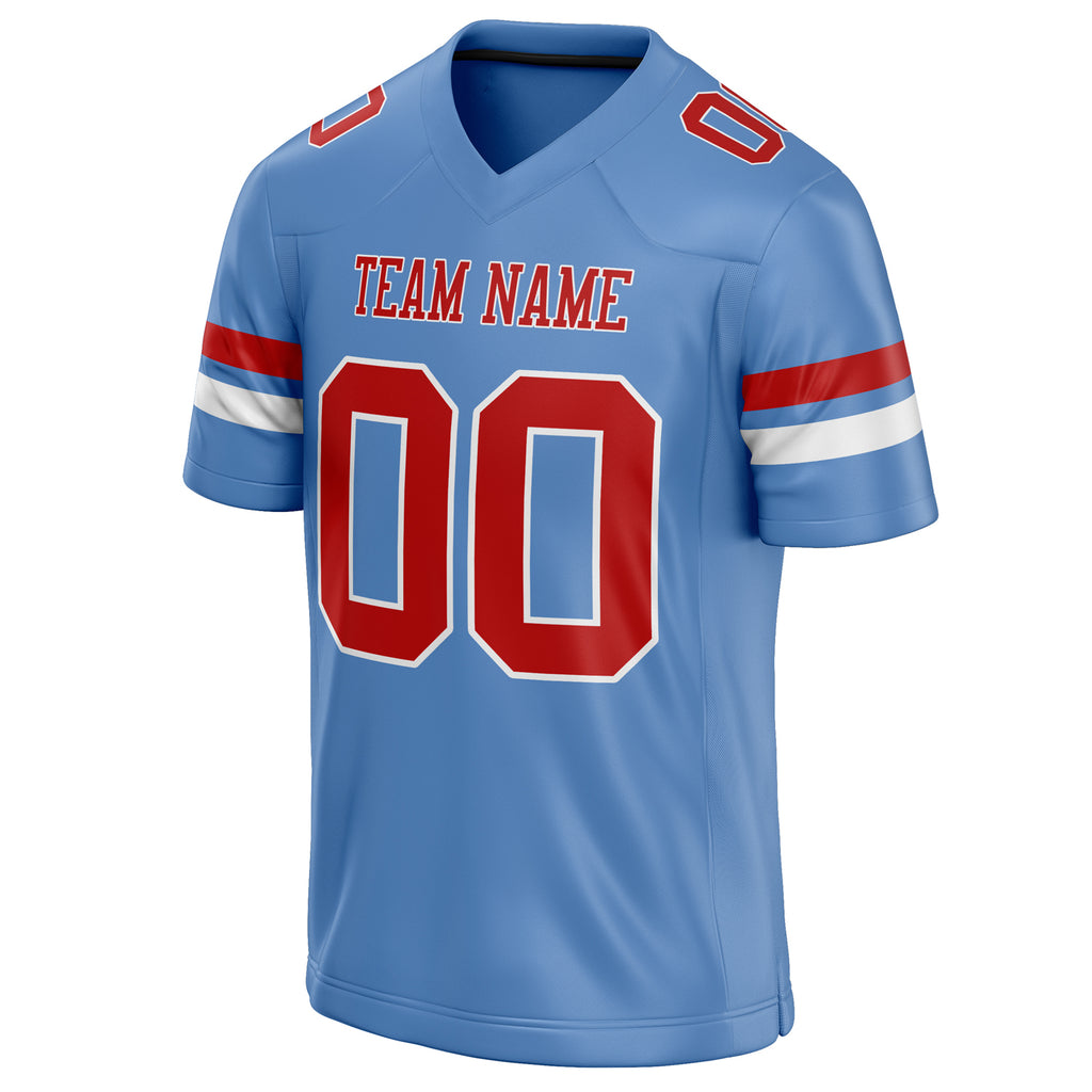 Personalized Powder & Blue red Solid Colour Football Jersey
