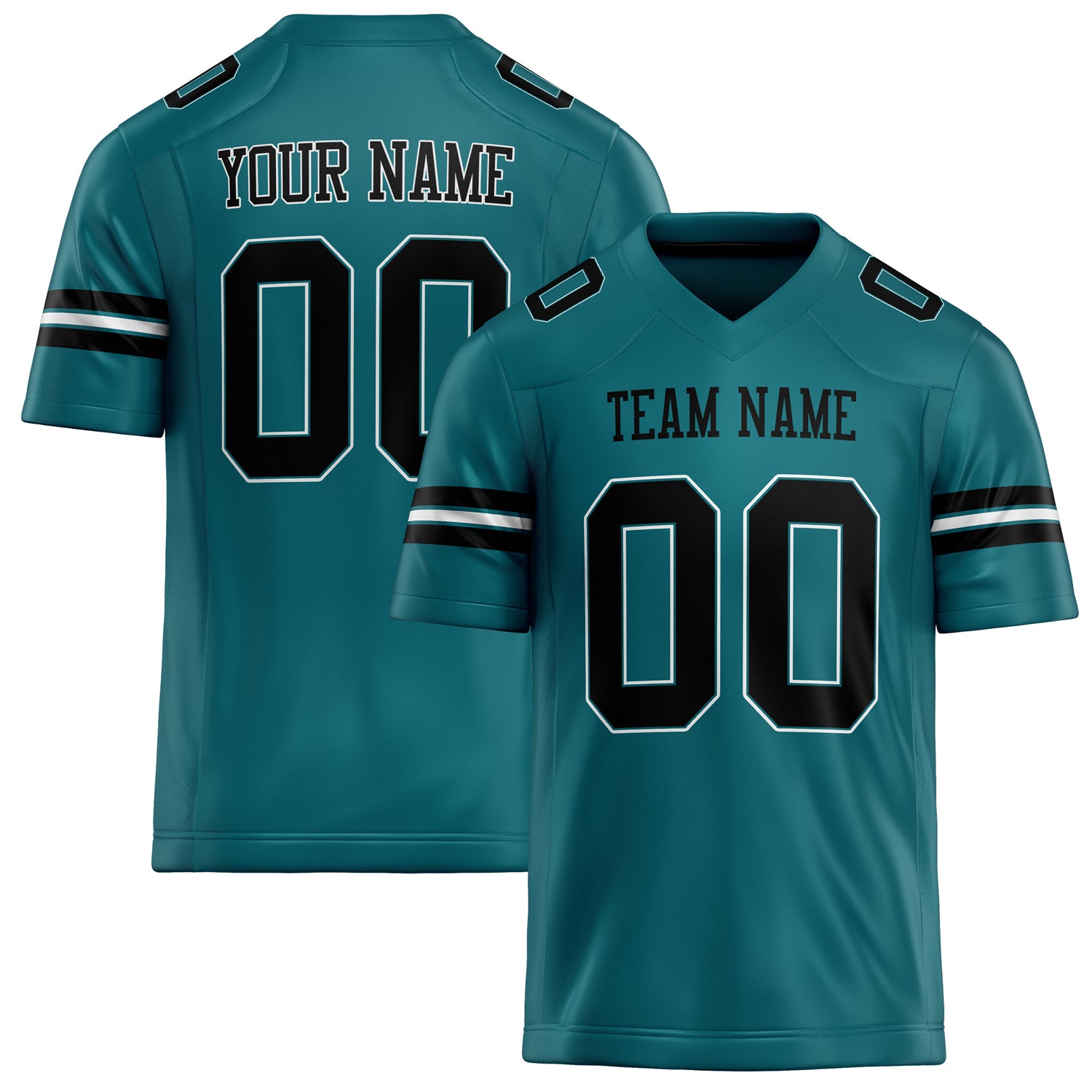 Personalized Teal Black Solid Colour Football Jersey FT02240730TE517