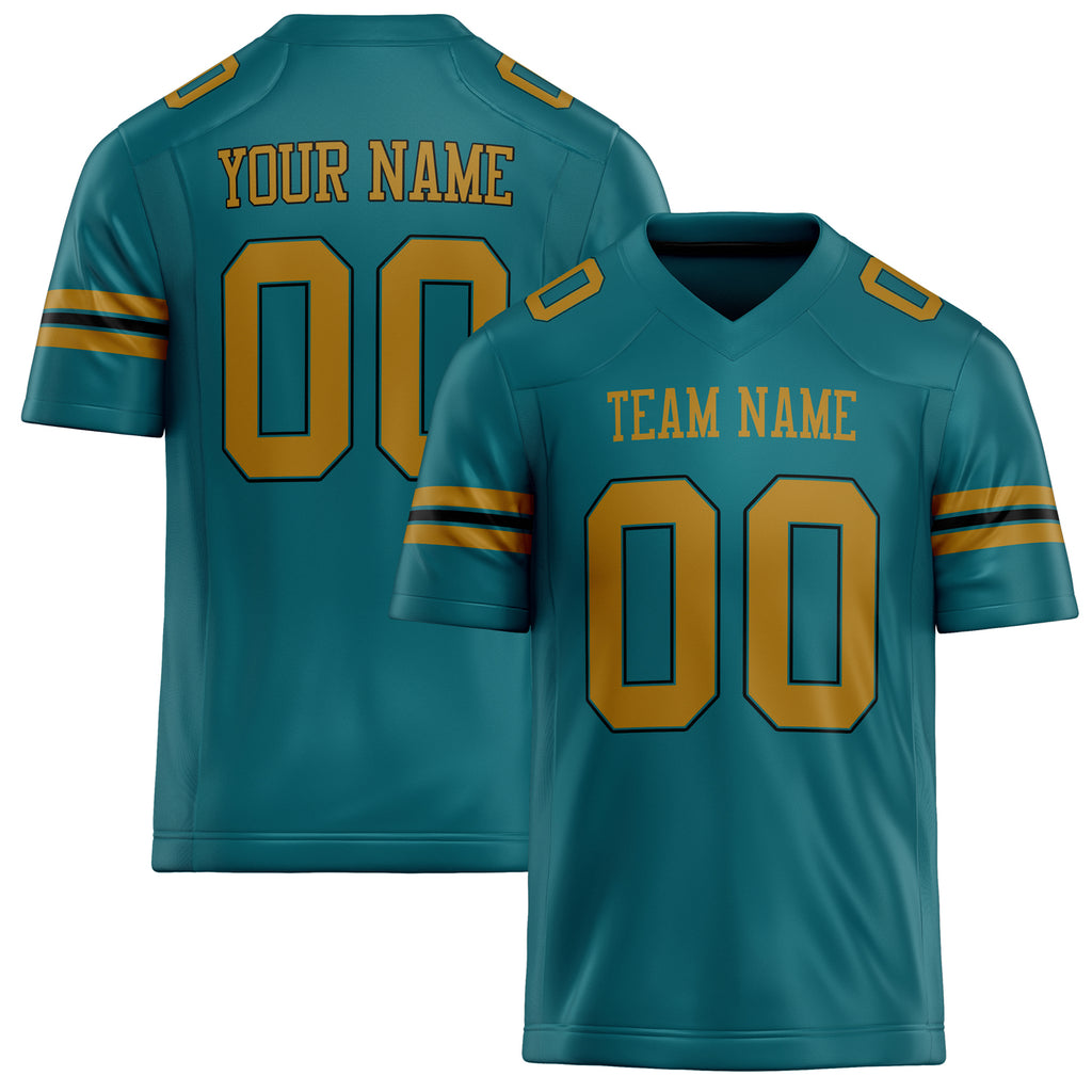 Personalized Teal Old Gold Solid Colour Football Jersey FT02240730TE519