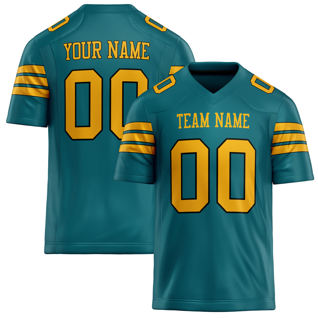 Personalized Teal Gold Solid Colour Football Jersey FT02240730TE522