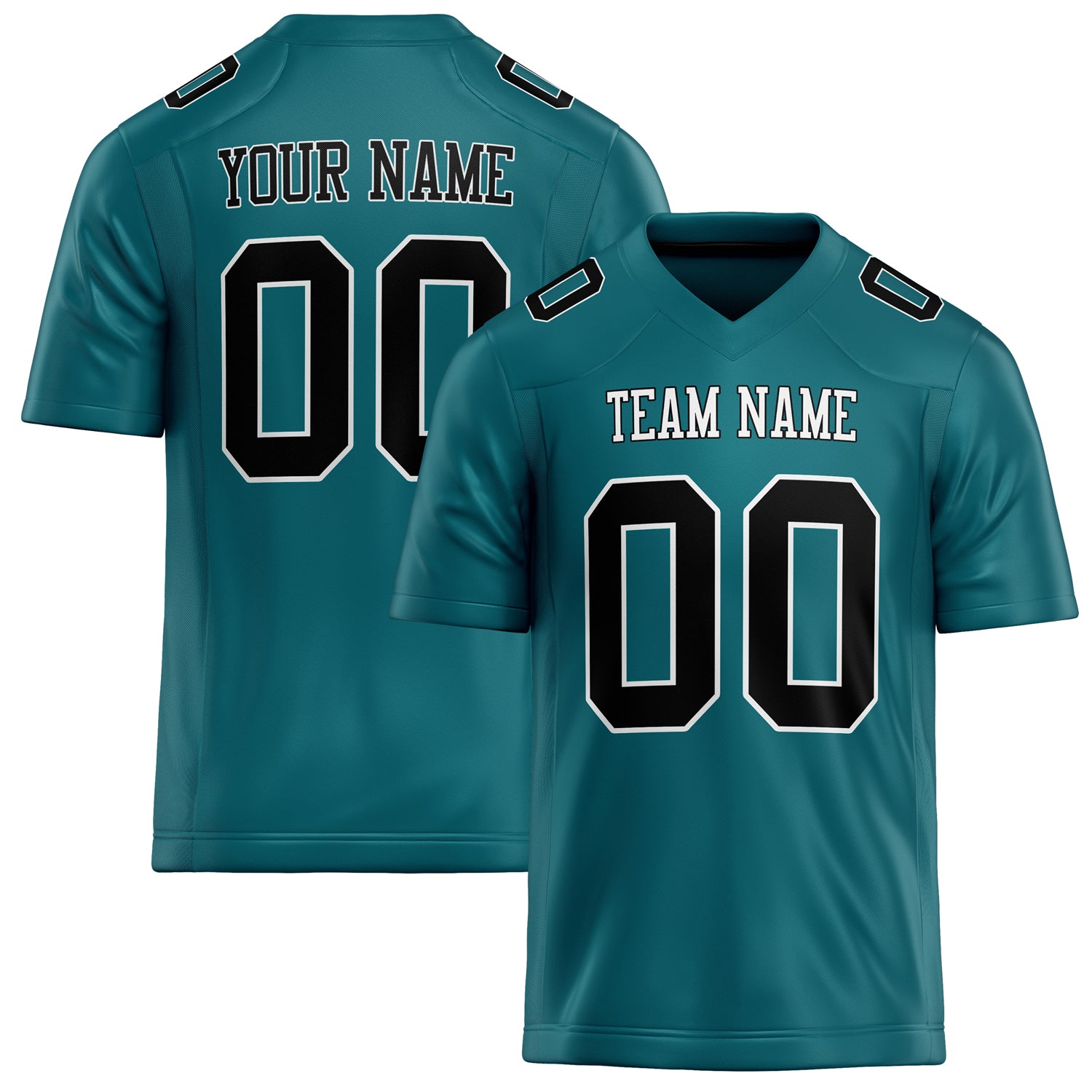 Personalized Teal Black Solid Colour Football Jersey FT02240730TE526