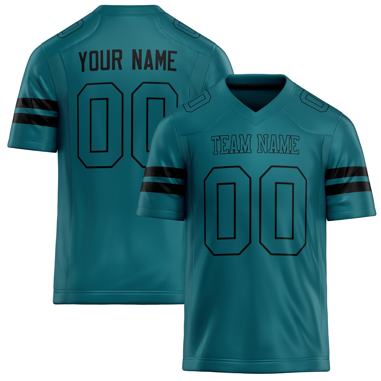 Personalized Teal Black Solid Colour Football Jersey FT02240730TE529