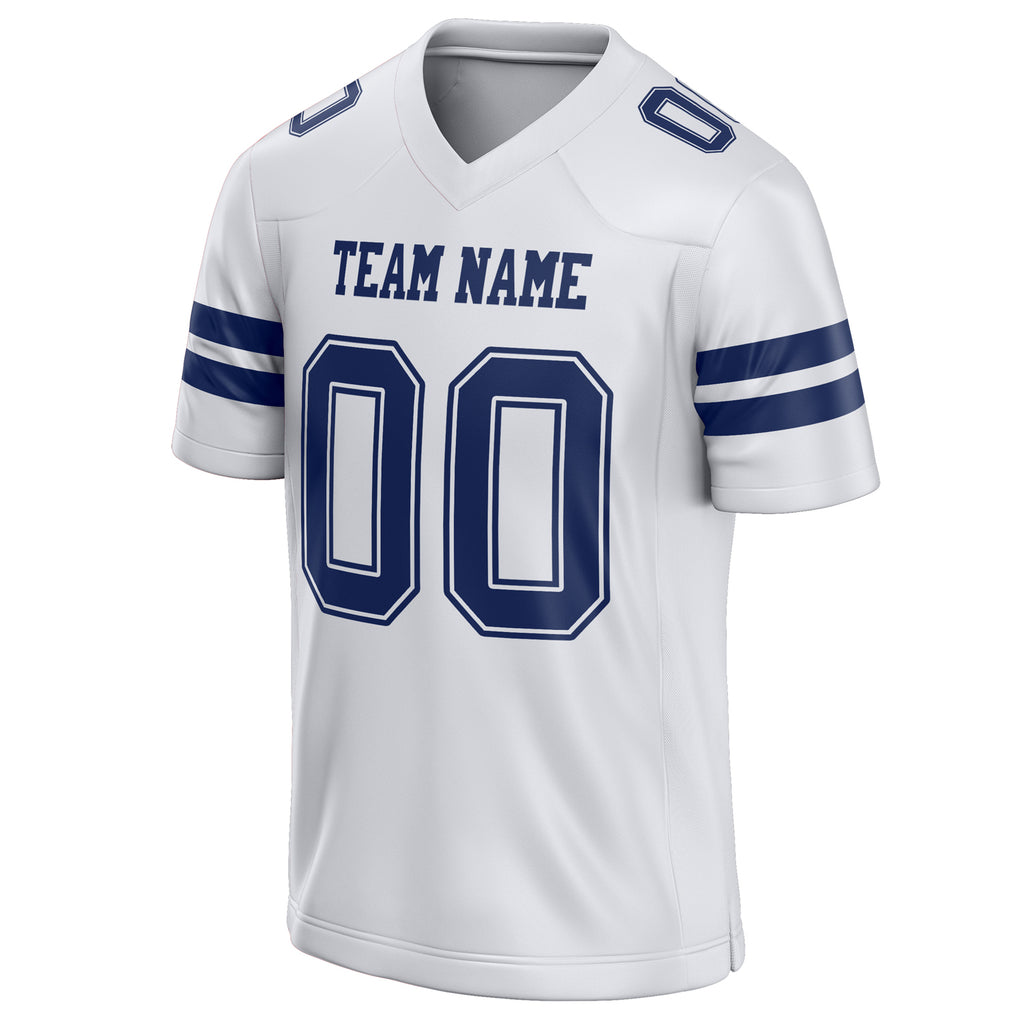 Personalized White & Navy Solid Colour Football Jersey