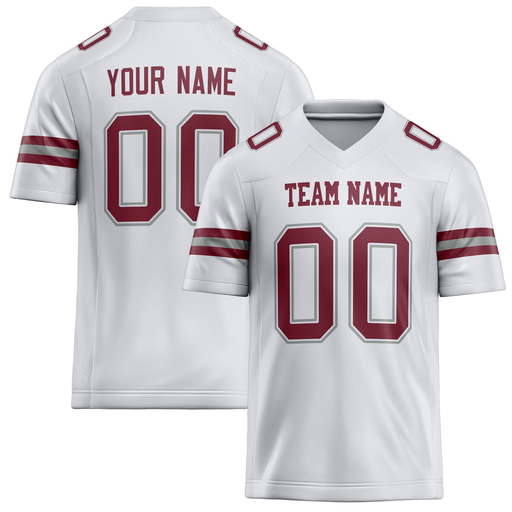 Personalized White Maroon Solid Colour Football Jersey FT02240730WH540