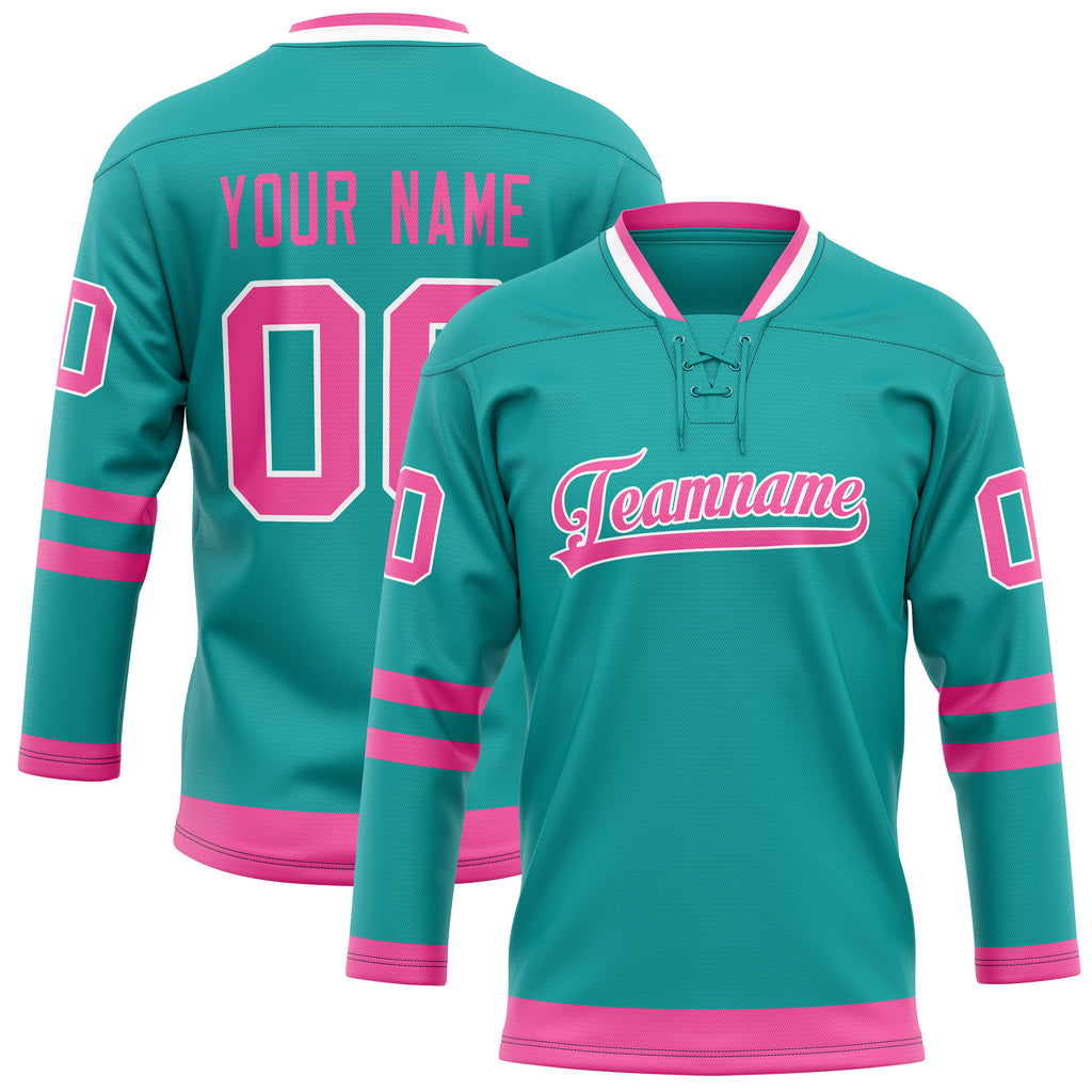 Personalized Aqua & Pink Solid Colour Hockey Jersey