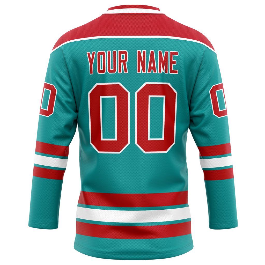 Personalized Aqua & Red Solid Colour Hockey Jersey
