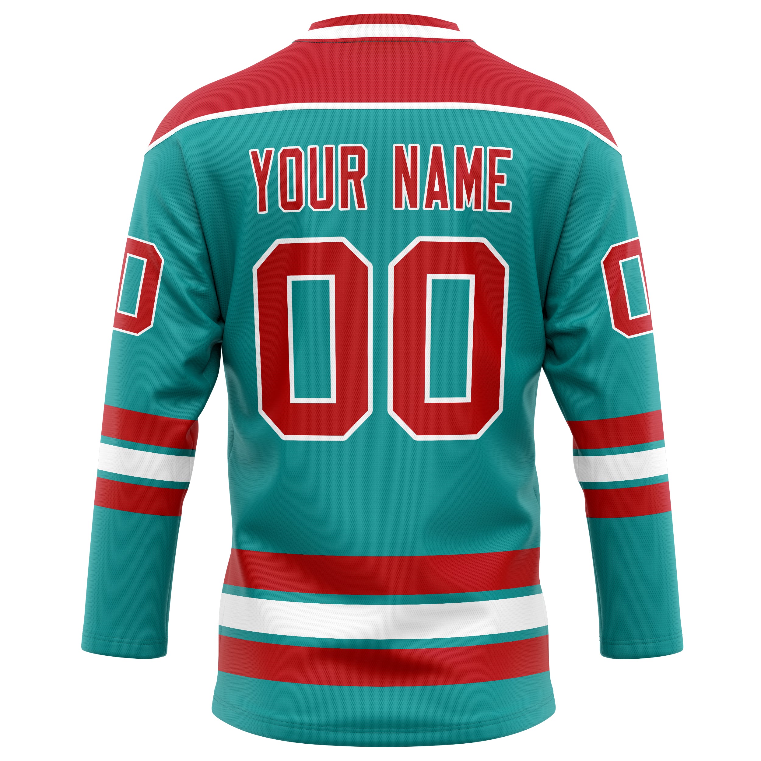 Personalized Aqua & Red Solid Colour Hockey Jersey