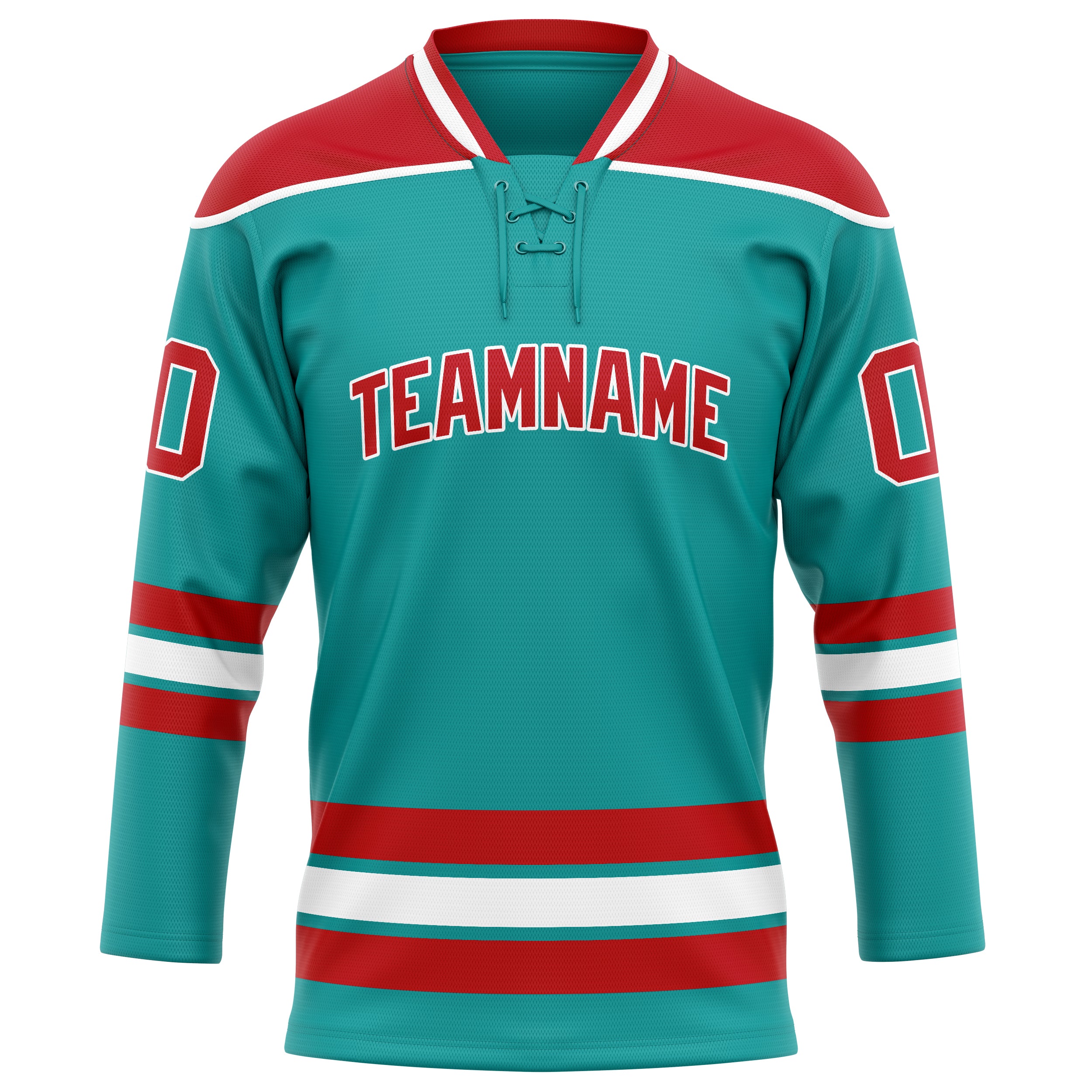 Personalized Aqua & Red Solid Colour Hockey Jersey