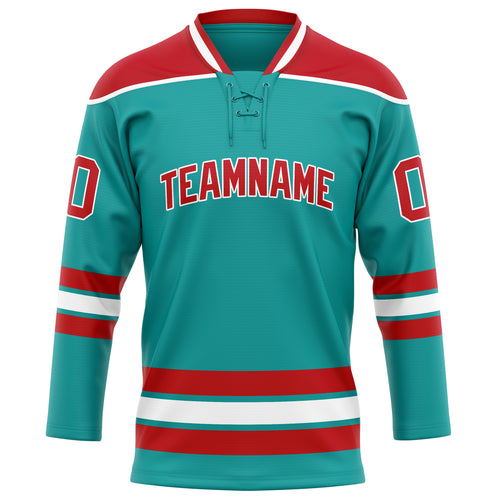 Personalized Aqua & Red Solid Colour Hockey Jersey