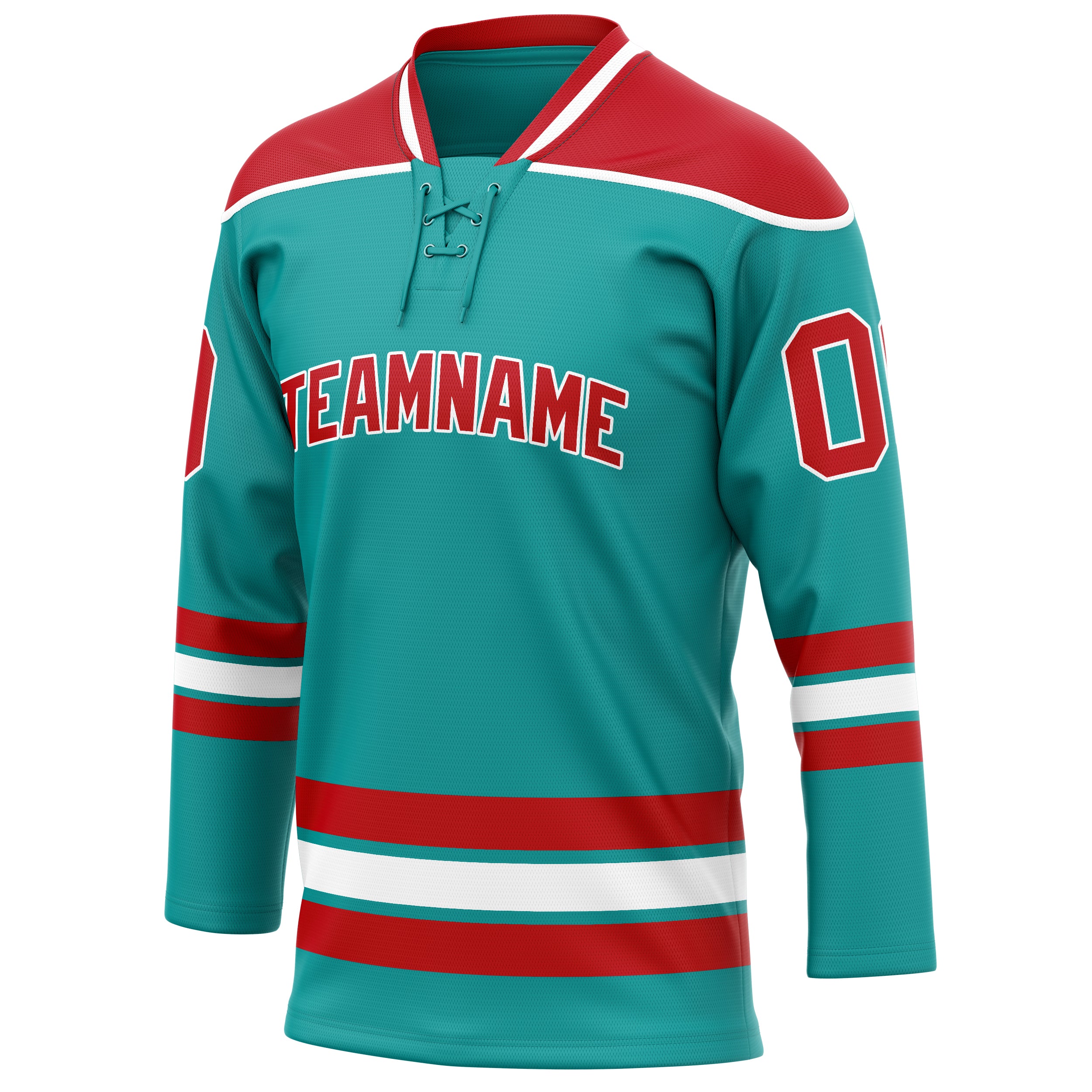 Personalized Aqua & Red Solid Colour Hockey Jersey