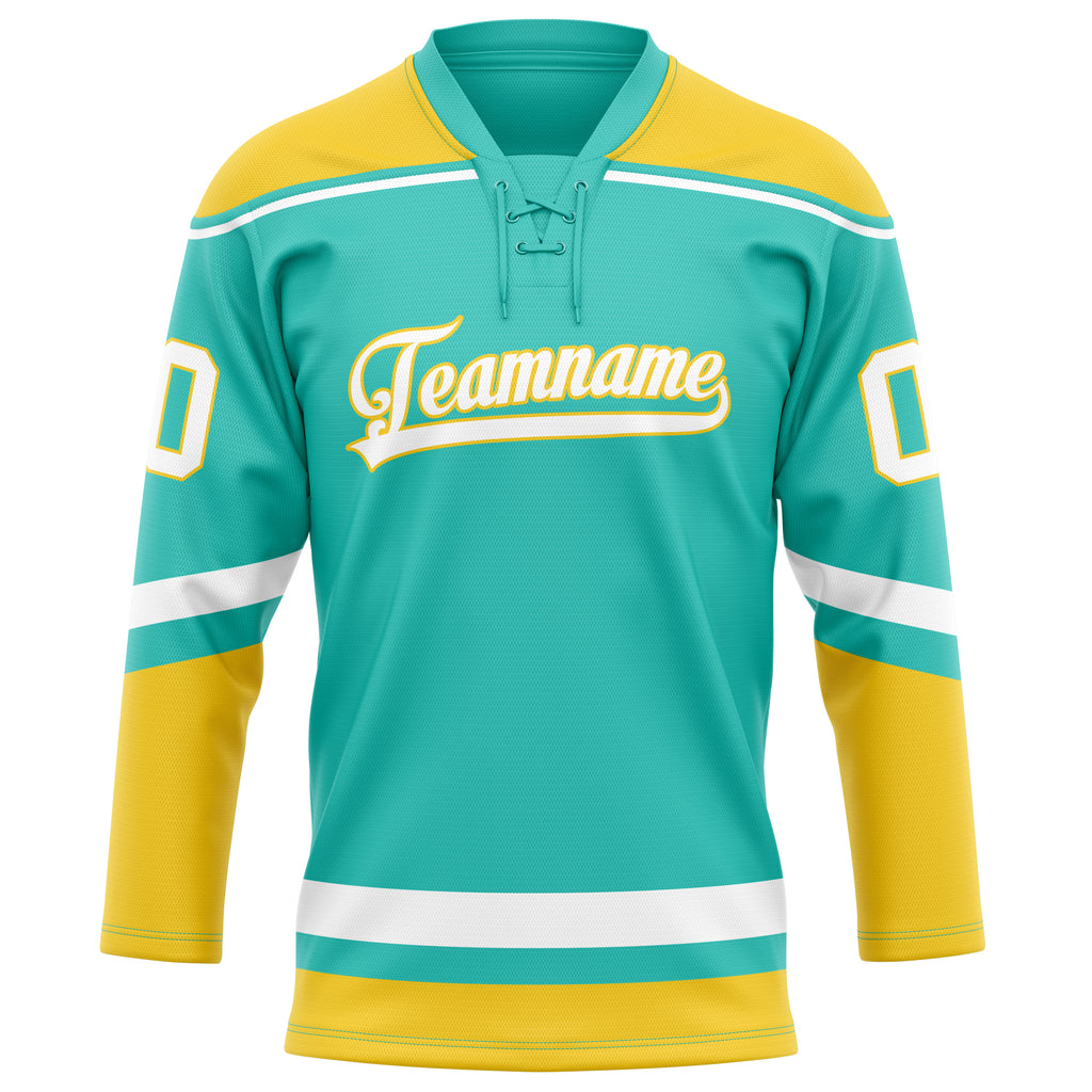 Personalized Aqua & Gold Solid Colour Hockey Jersey