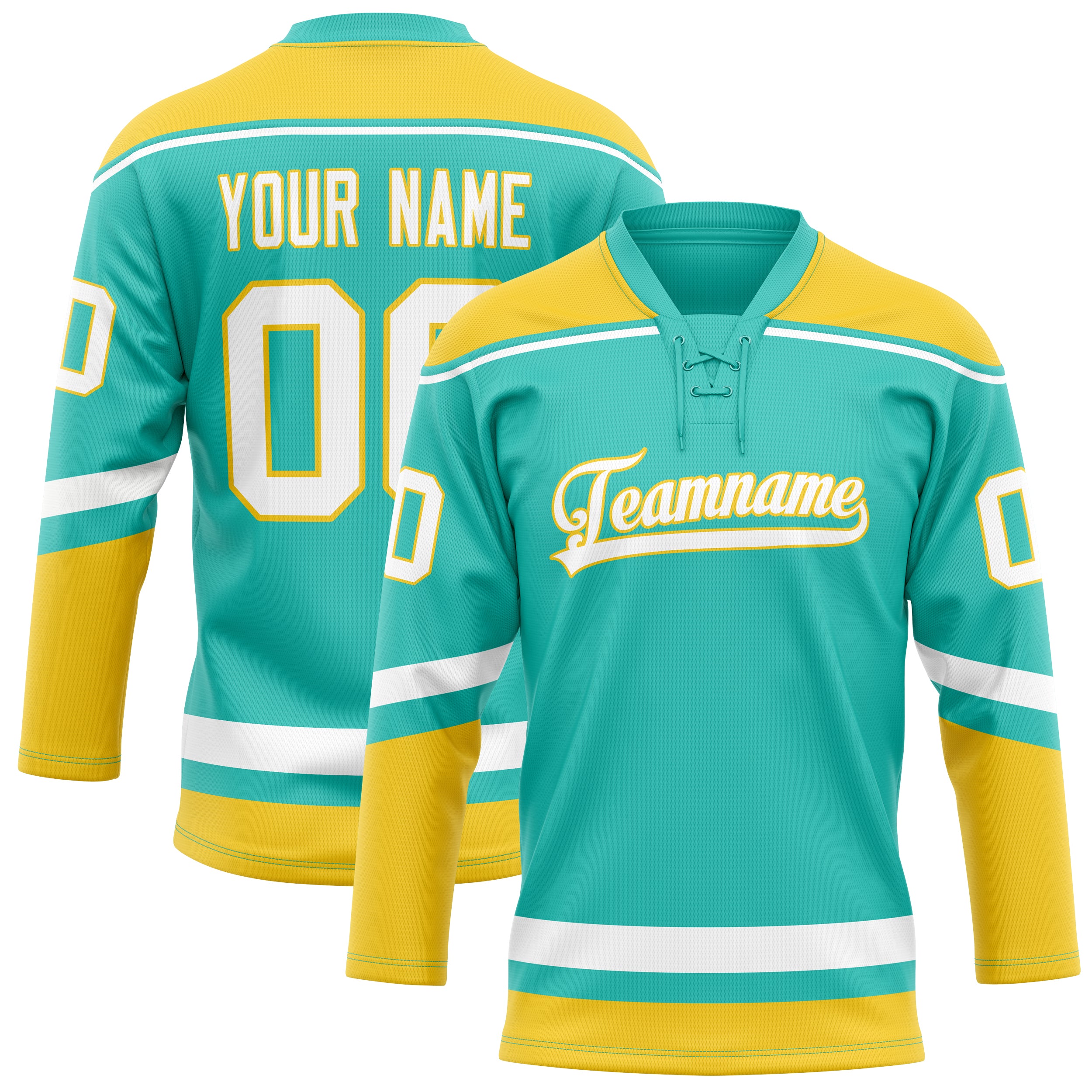 Personalized Aqua & Gold Solid Colour Hockey Jersey