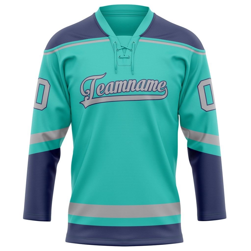 Personalized Aqua & Navy Solid Colour Hockey Jersey
