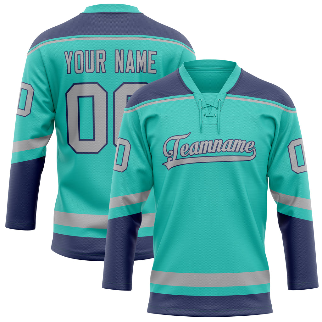 Personalized Aqua & Navy Solid Colour Hockey Jersey
